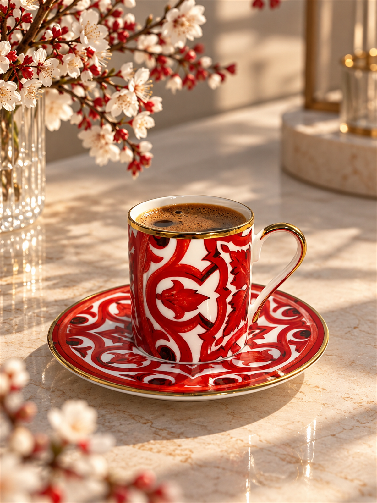2 Kişilik Porselen Latte Red Kahve Fincanı Takımı
