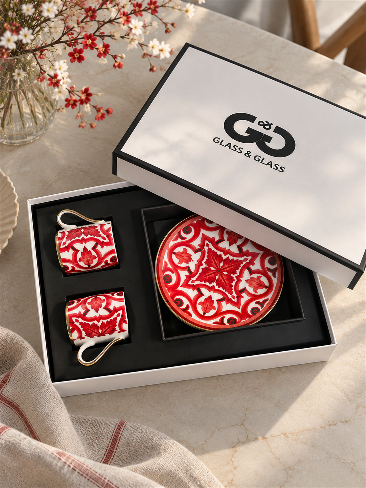 2 Kişilik Porselen Latte Red Kahve Fincanı Takımı