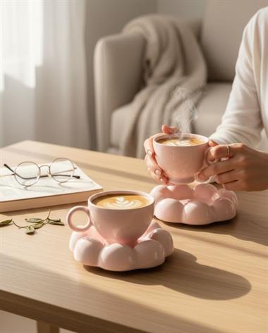 2 Kişilik Puffy Pink Kahve Fincanı