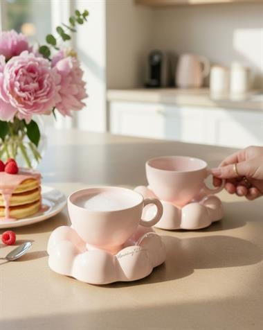 2 Kişilik Puffy Pink Kahve Fincanı