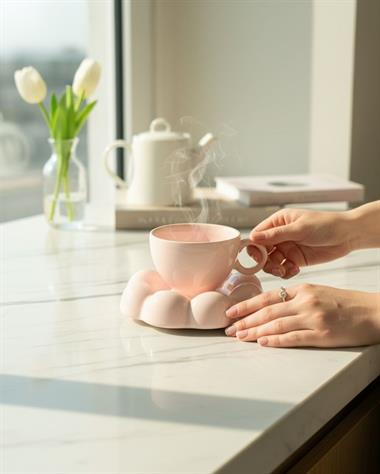 2 Kişilik Puffy Pink Kahve Fincanı