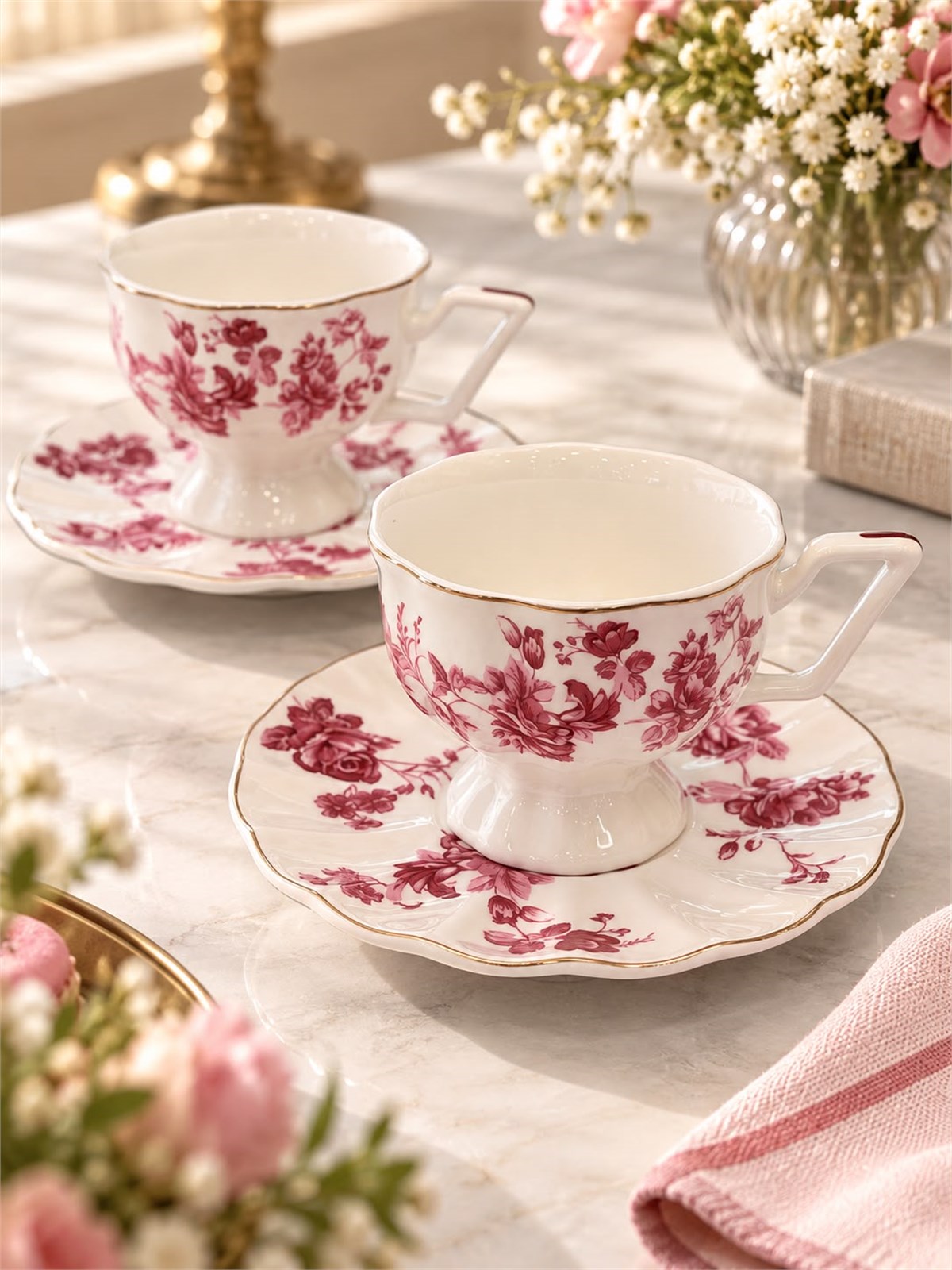2 Kişilik Vintage Pink Kahve Fincanı Seti