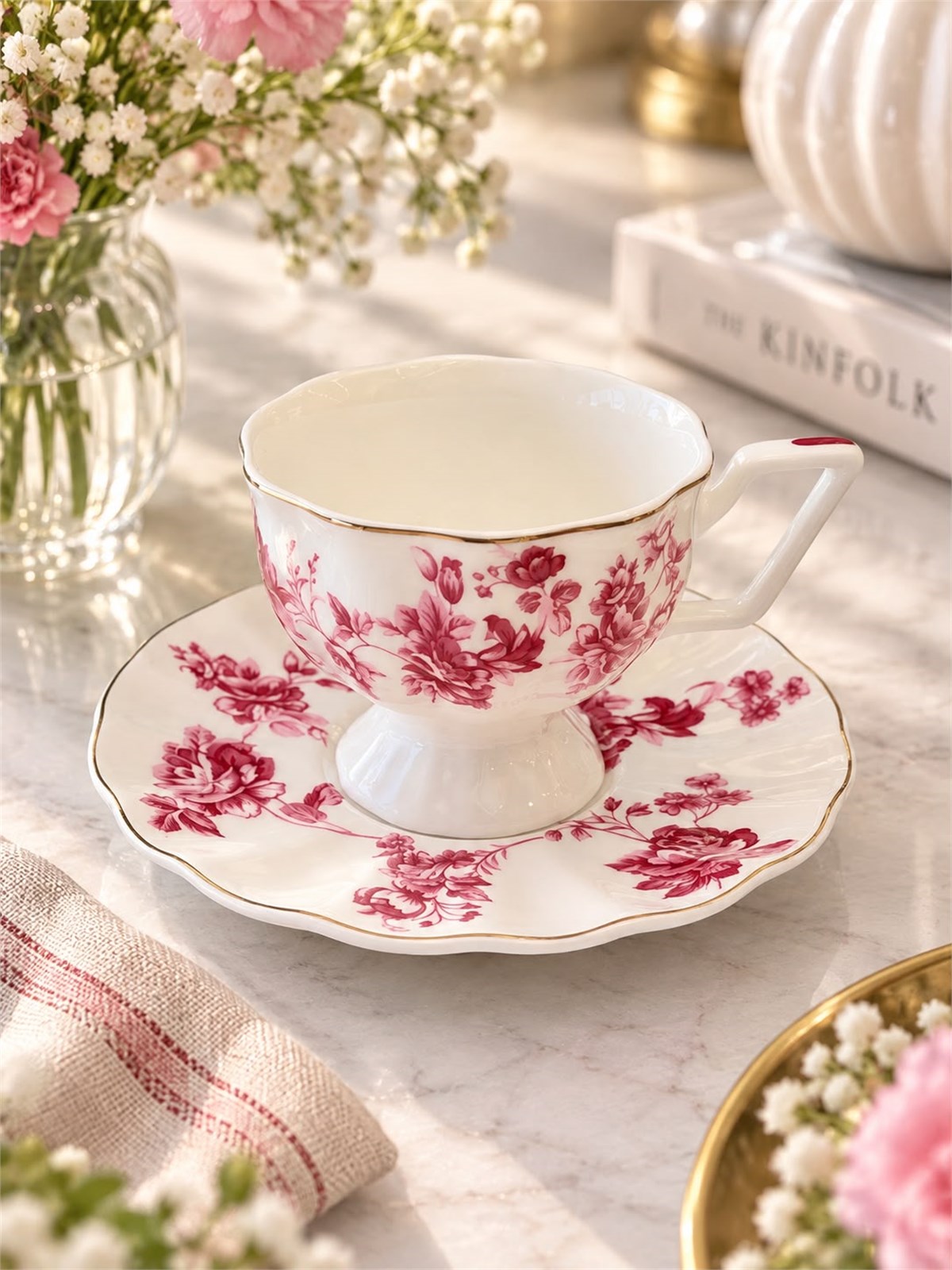 2 Kişilik Vintage Pink Kahve Fincanı Seti