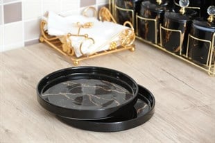 20cm Pasta Tabağı Lena Mermer Desen Siyah