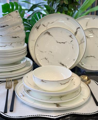 24 Parça 6 Kişilik Porselen Yemek Takımı Marble