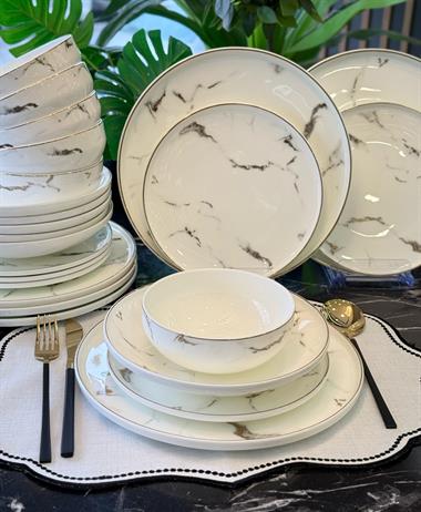 24 Parça 6 Kişilik Porselen Yemek Takımı Marble