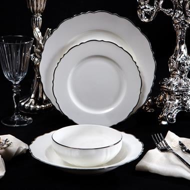 24 Parça 6 Kişilik Porselen Yemek Takımı Elegant Gümüş