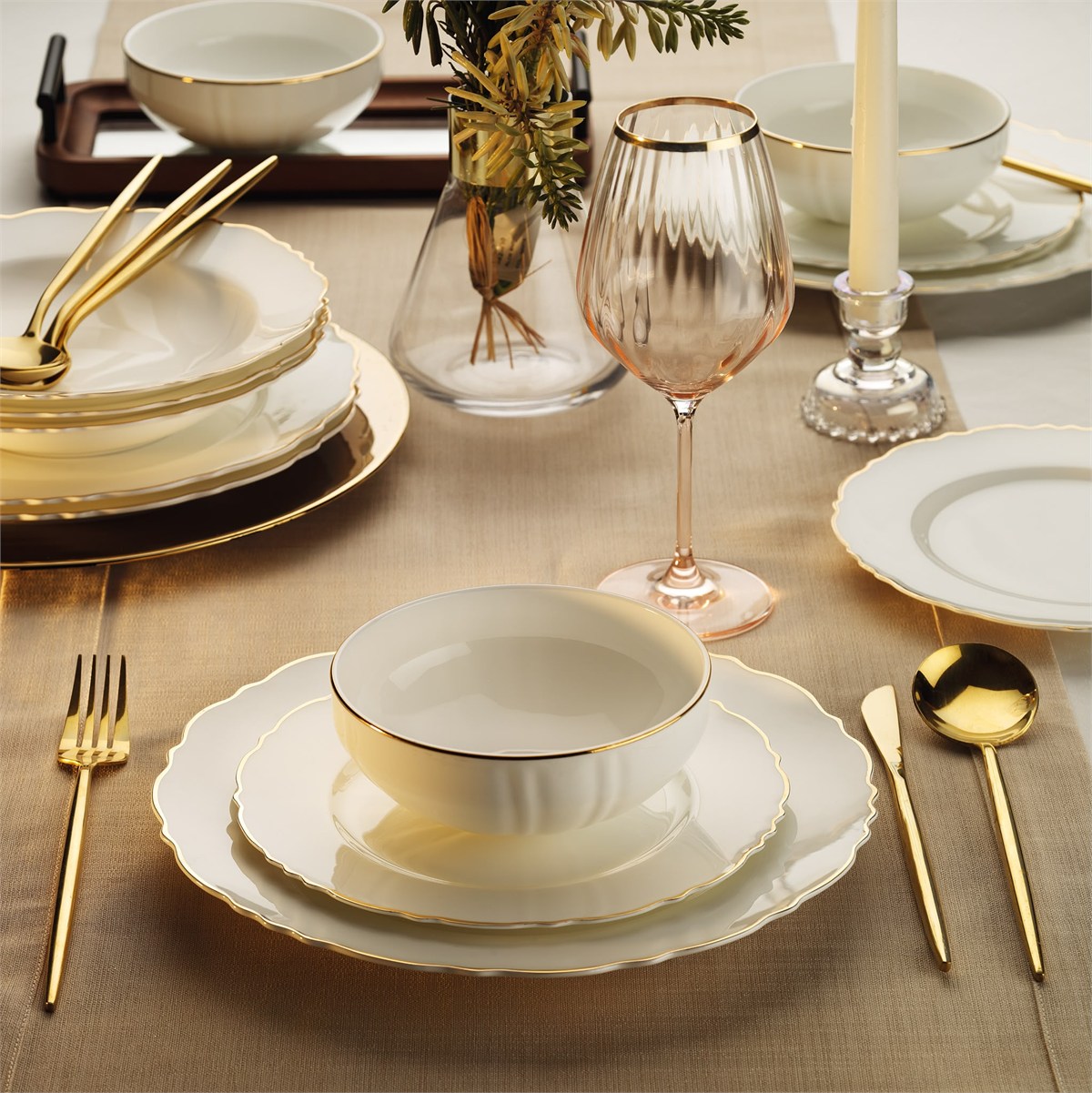 24 Parça 6 Kişilik Porselen Yemek Takımı Elegant Gold