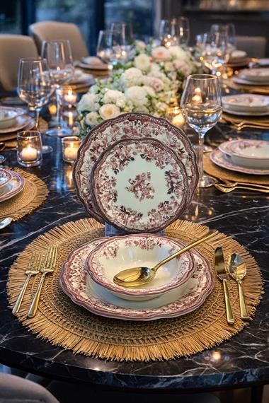 24 Parça 6 Kişilik Porselen Yemek takımı Velour Maroon