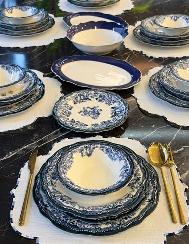 24 Parça 6 Kişilik Porselen Yemek takımı Velour  Navy