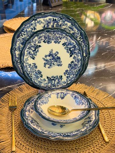 24 Parça 6 Kişilik Porselen Yemek takımı Velour  Navy