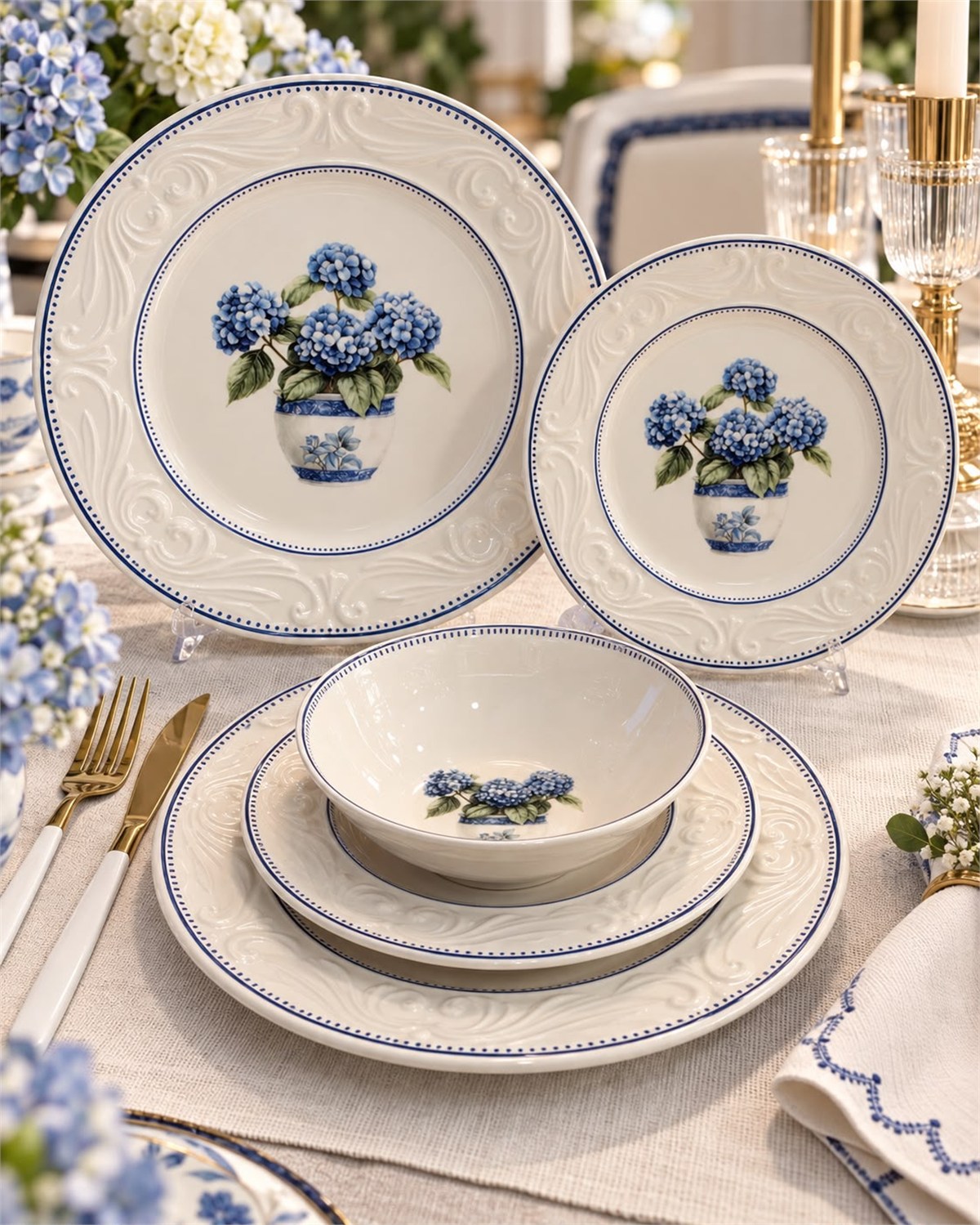 24 Parça 6 Kişilik Vintage Hydrangea Yemek Takımı