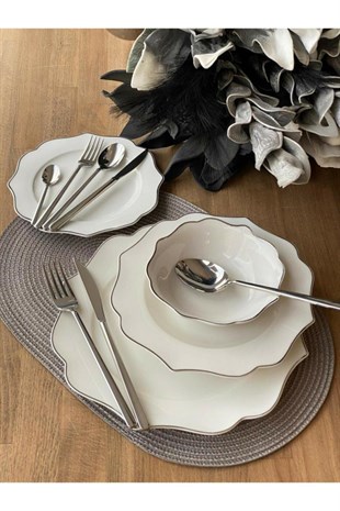 24 Parça Adler Zarif Porselen Yemek Takımı Platin