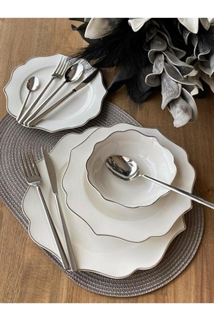 24 Parça Adler Zarif Porselen Yemek Takımı Platin