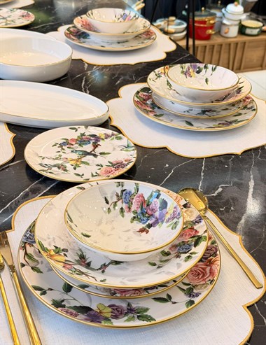 24 Parça Modern Flore Bird Yemek Takımı
