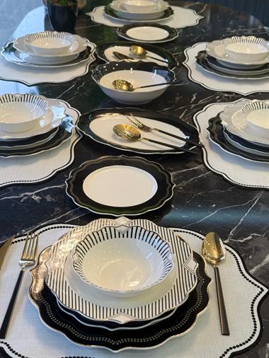 24 Parça Porselen Black Royal Porselen Yemek Takımı