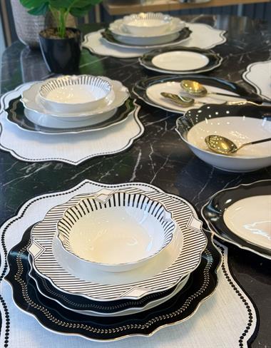 24 Parça Porselen Black Royal Porselen Yemek Takımı