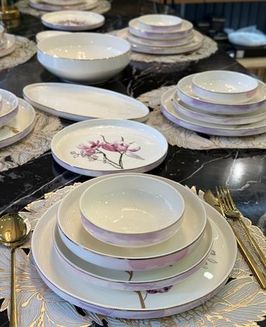 24 Parça Premium Purple Rose Porselen Yemek Takımı