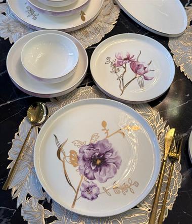 24 Parça Premium Purple Rose Porselen Yemek Takımı