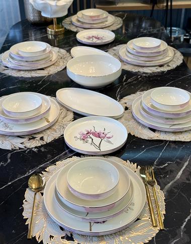24 Parça Premium Purple Rose Porselen Yemek Takımı