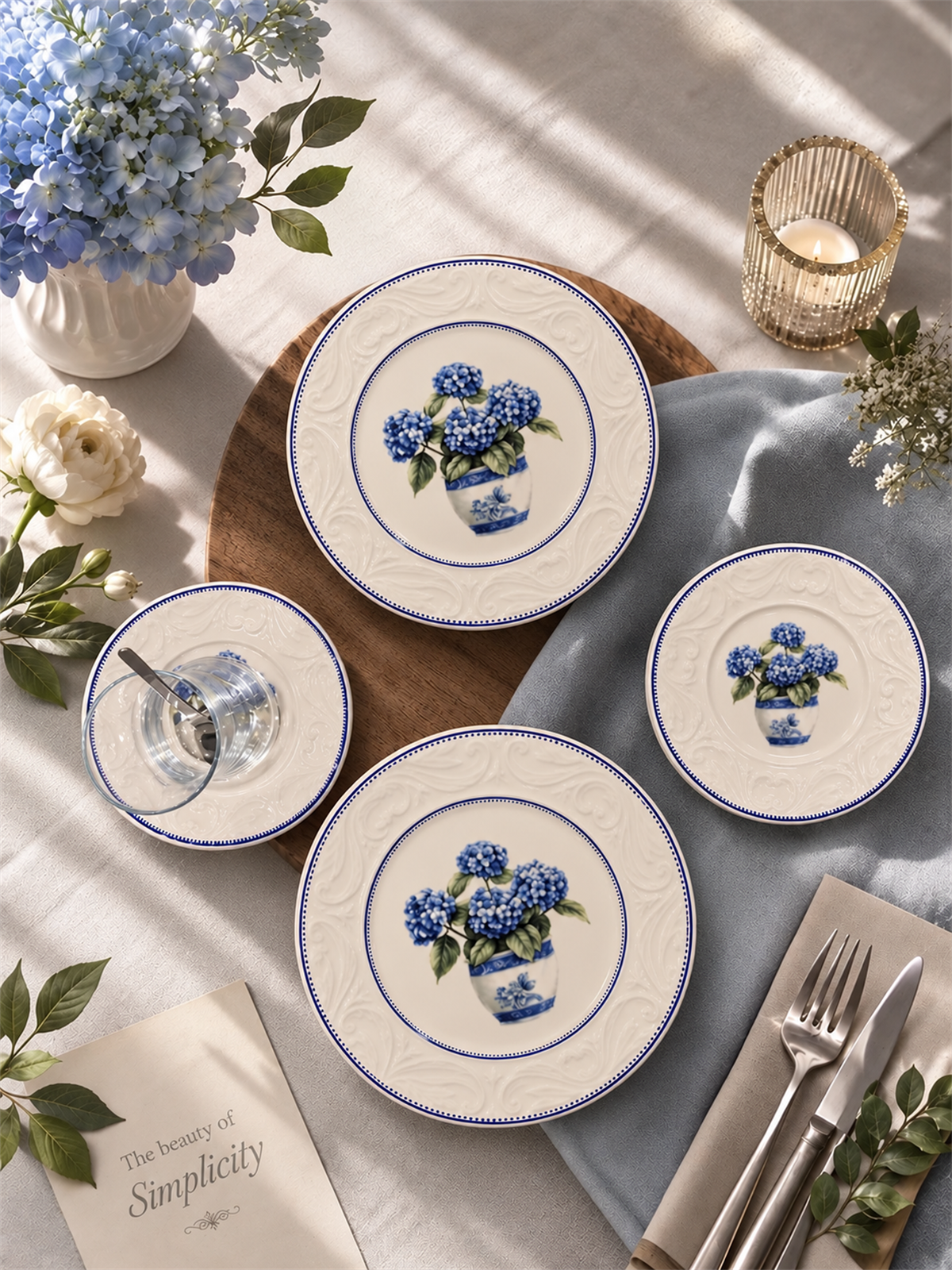 24 Parça Vintage Hydrangea Pasta Çay Takımı Seti 