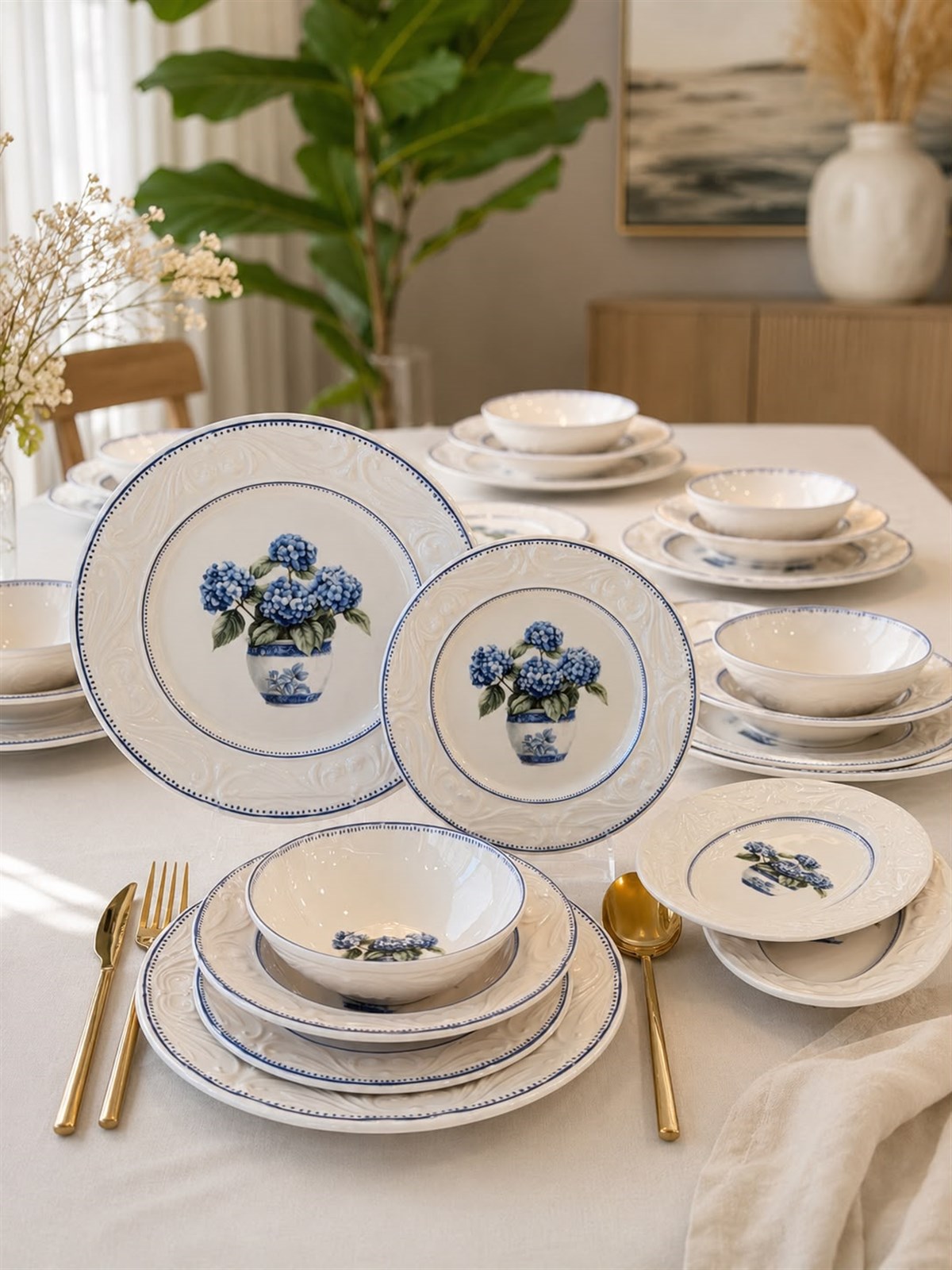 26 Parça 6 Kişilik Vintage Hydrangea Yemek Takımı
