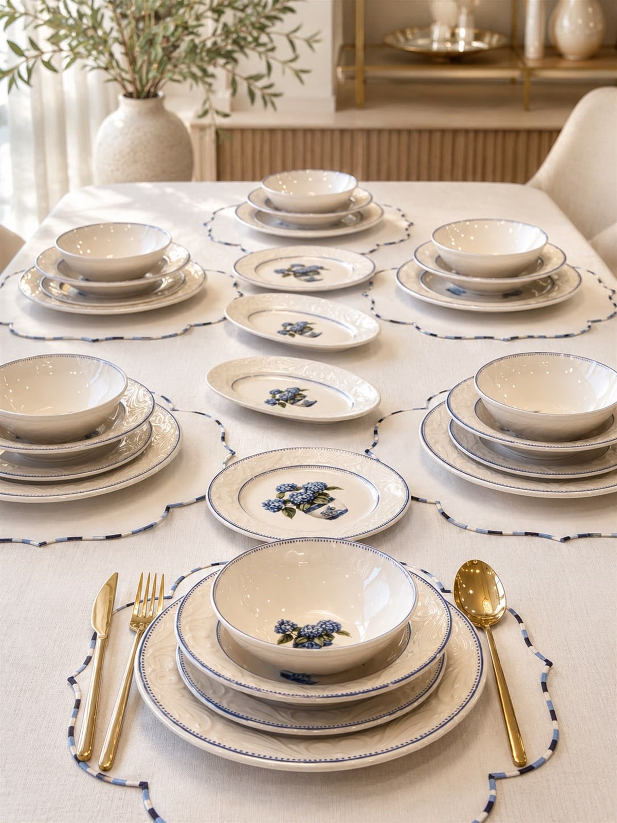 26 Parça 6 Kişilik Vintage Hydrangea Yemek Takımı
