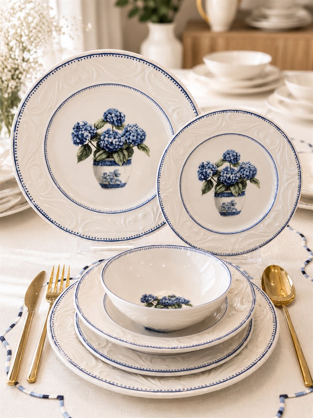 26 Parça 6 Kişilik Vintage Hydrangea Yemek Takımı