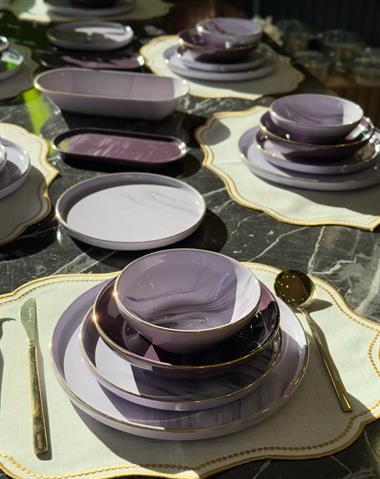 27 Parça Modern Mermer Mürdüm Yemek Takımı