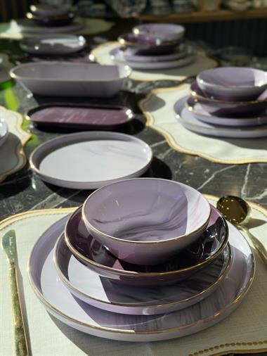 27 Parça Modern Mermer Mürdüm Yemek Takımı