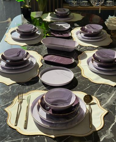 27 Parça Modern Mermer Mürdüm Yemek Takımı