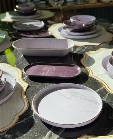 27 Parça Modern Mermer Mürdüm Yemek Takımı