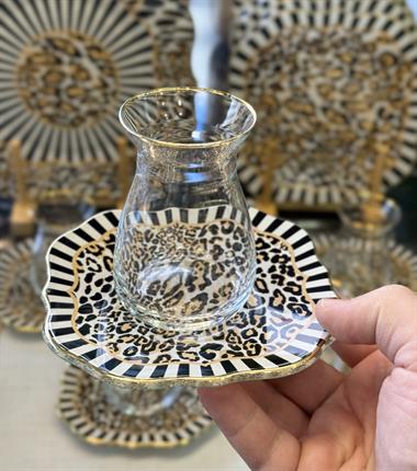 28 Parça Solid Leopard Altın Yaldızlı 6 Kişilik Pasta Çay Servis İkram Takımı