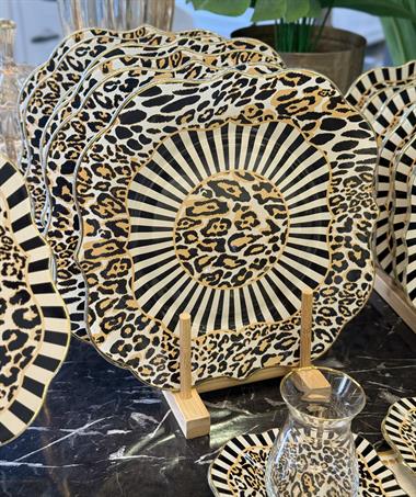 28 Parça Solid Leopard Altın Yaldızlı 6 Kişilik Pasta Çay Servis İkram Takımı