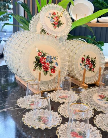 28 Parça Solid Maudie Altın Yaldızlı 6 Kişilik Pasta Çay Servis İkram Takımı