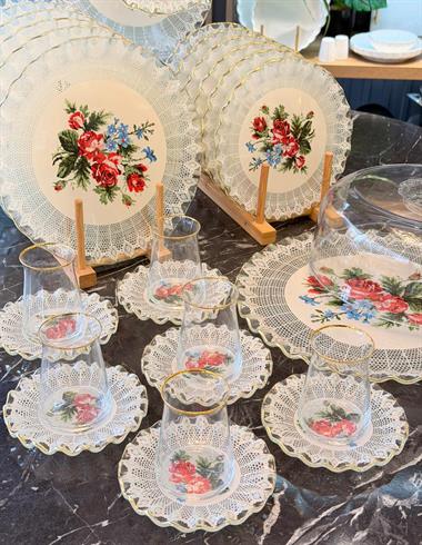 28 Parça Solid Maudie Altın Yaldızlı 6 Kişilik Pasta Çay Servis İkram Takımı