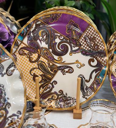 28 Parça Solid Sartre Gold Yaldızlı 6 Kişilik Pasta Çay Servis İkram Takımı