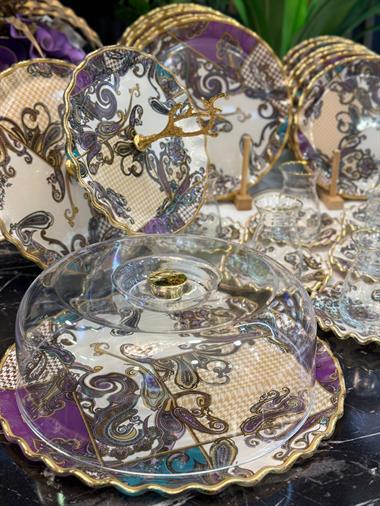 28 Parça Solid Sartre Gold Yaldızlı 6 Kişilik Pasta Çay Servis İkram Takımı