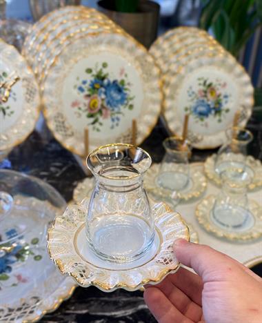 28 Parça Solid Tiete Altın Yaldızlı 6 Kişilik Pasta Çay Servis İkram Takımı