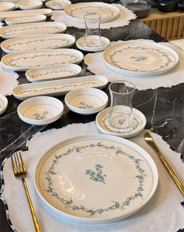 29 Parça Fleur Blue Porselen Kahvaltı Takımı 