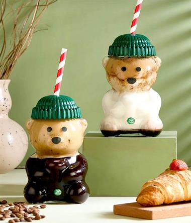 2li Barista Cam Soğuk İçecek Bardağı Ayıcıklı Bardak 500 ml