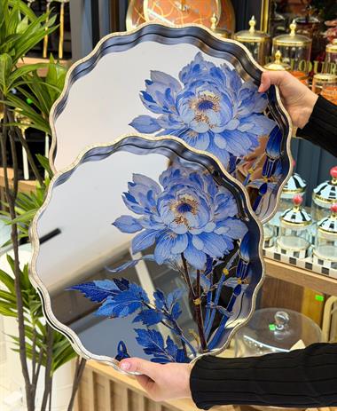 2li Blue Flower Lüks Tepsi