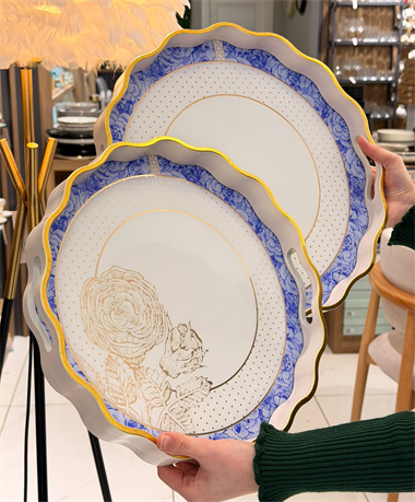 2li Blue Gold Lüks Tepsi