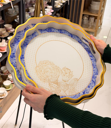 2li Blue Gold Lüks Tepsi