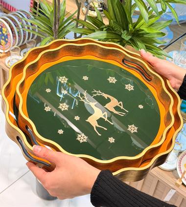 2li Deer Green Papatya Lüks Tepsi