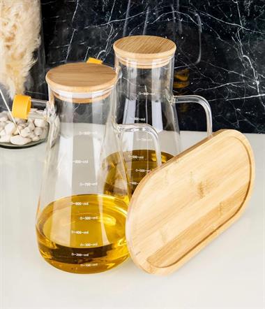 2li Eliza Boroslikat Cam Yağdanlık Bambu Stantlı