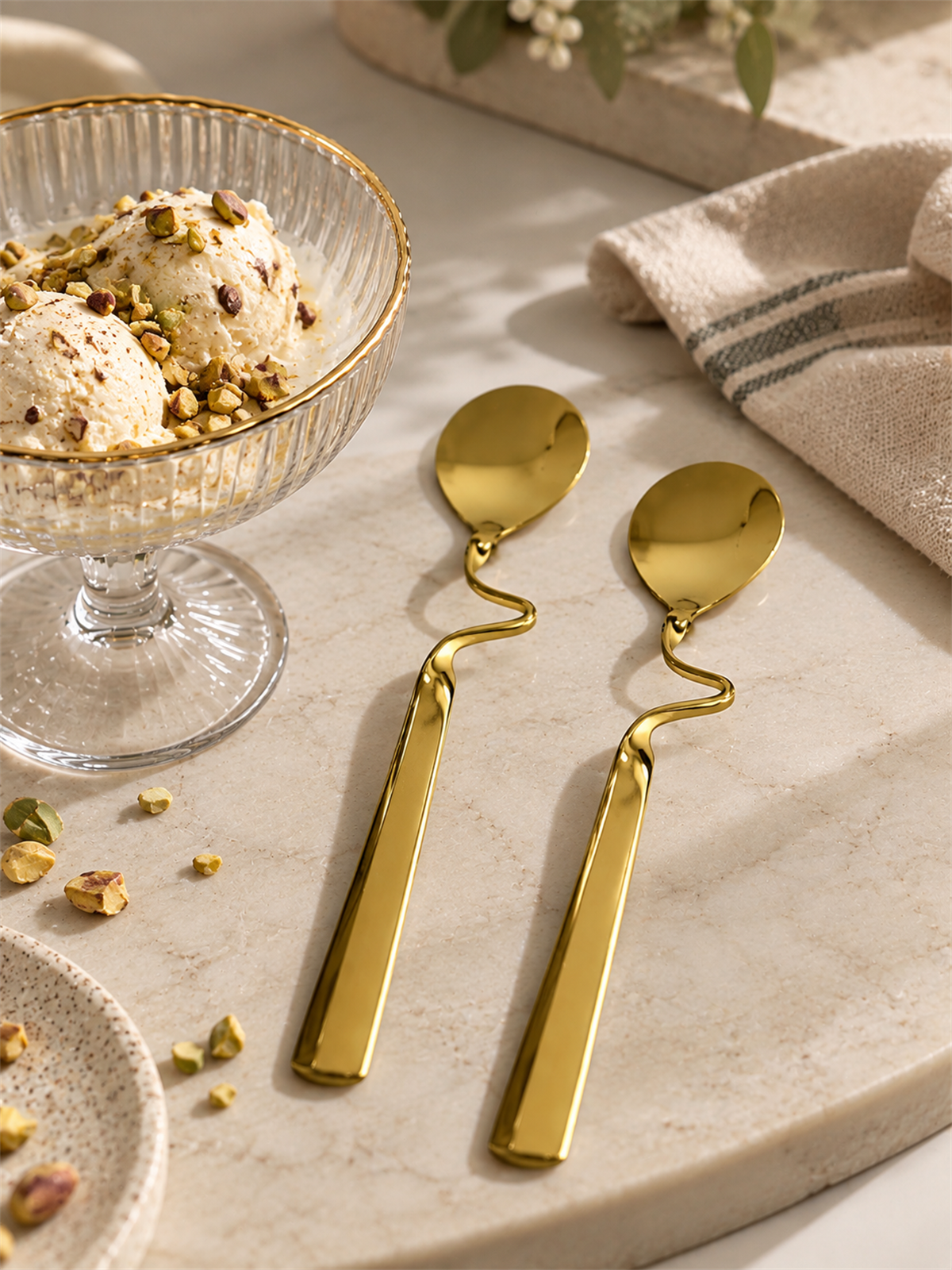 2li Gold Kıvrımlı Tatlı & Dondurma Kaşığı