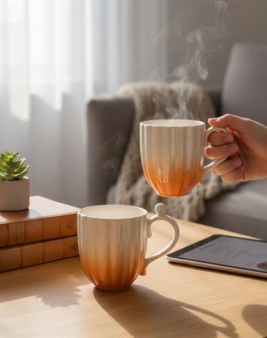 2li Hediye Kutulu İncili Porselen Kupa Seti Kahverengi