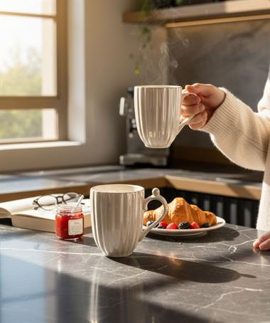 2li Hediye Kutulu Sedefli İncili Porselen Kupa Seti