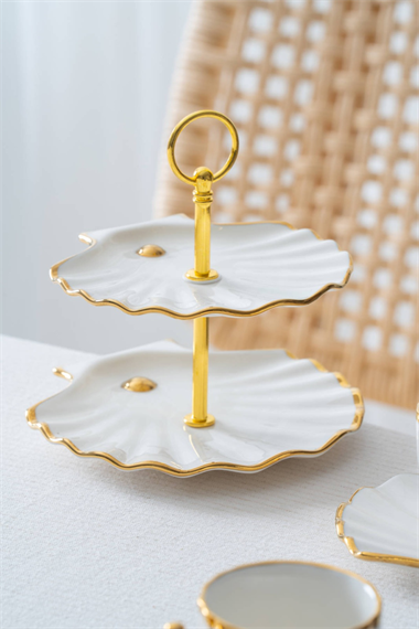 2li İkramlı İnci Porselen Kahve Fincanı Gold